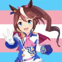 c in front of a transgender flag
